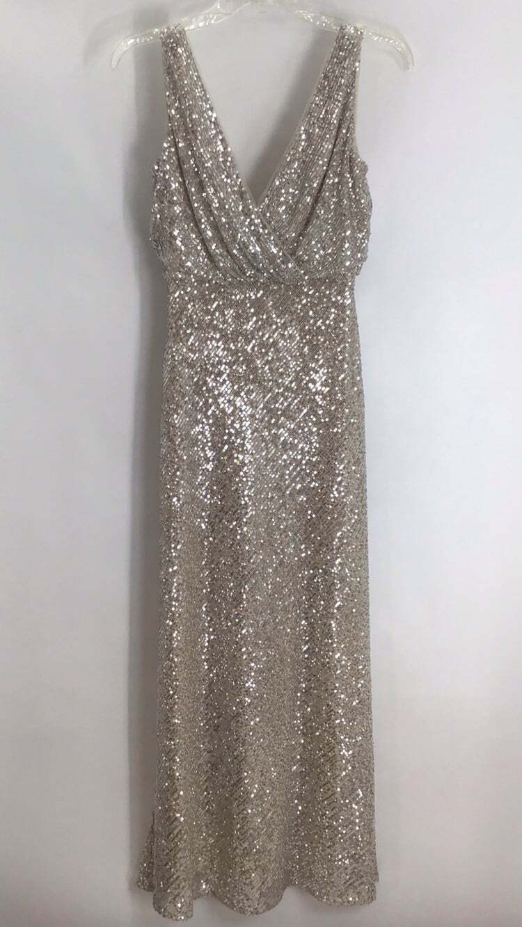 Jenny Yoo Collection Billie Sequin Formal Long Gown Gold Party Cocktail Size 6